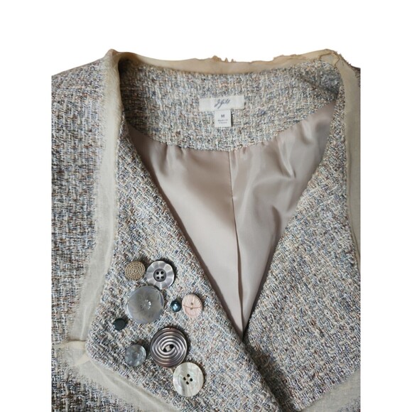 J. Jill Suit Jacket Womens Medium Tweed Beige Art To Wear Old Money Long - Picture 5 of 8